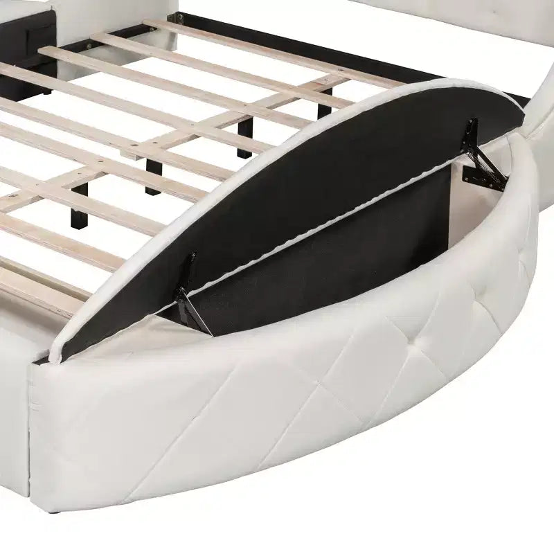 Lit plateforme de rangement capitonné avec tête de lit à oreilles