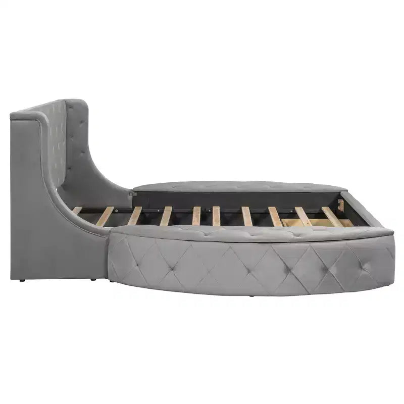 Lit plateforme de rangement capitonné avec tête de lit à oreilles
