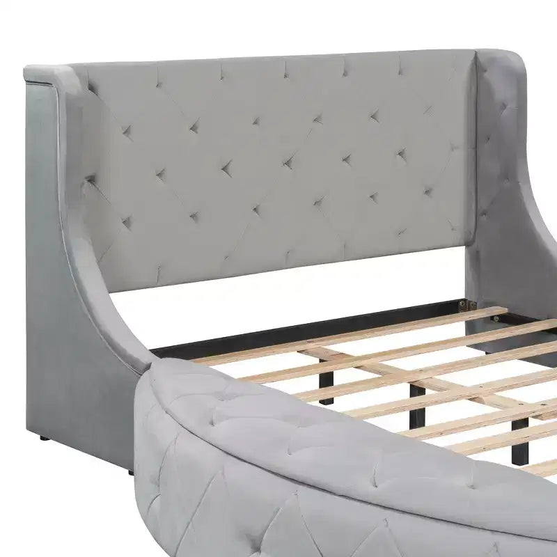 Lit plateforme de rangement capitonné avec tête de lit à oreilles