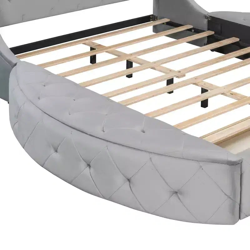 Lit plateforme de rangement capitonné avec tête de lit à oreilles