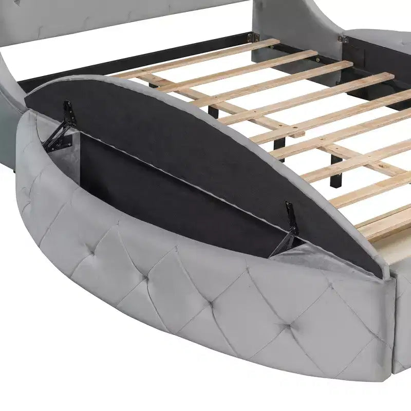 Lit plateforme de rangement capitonné avec tête de lit à oreilles