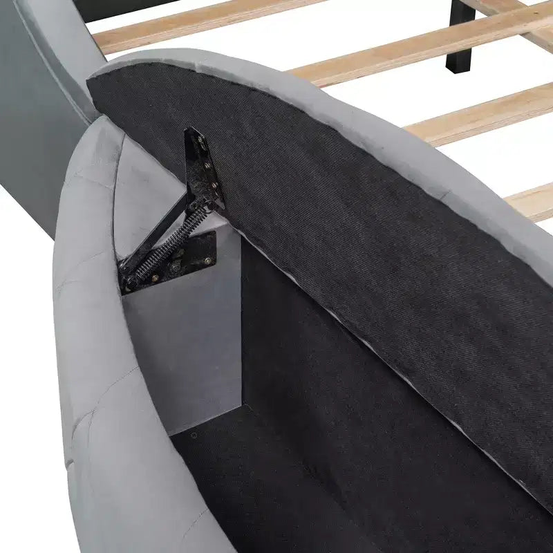 Lit plateforme de rangement capitonné avec tête de lit à oreilles