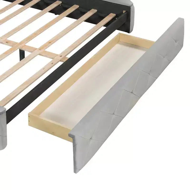 Lit plateforme de rangement capitonné avec tête de lit à oreilles