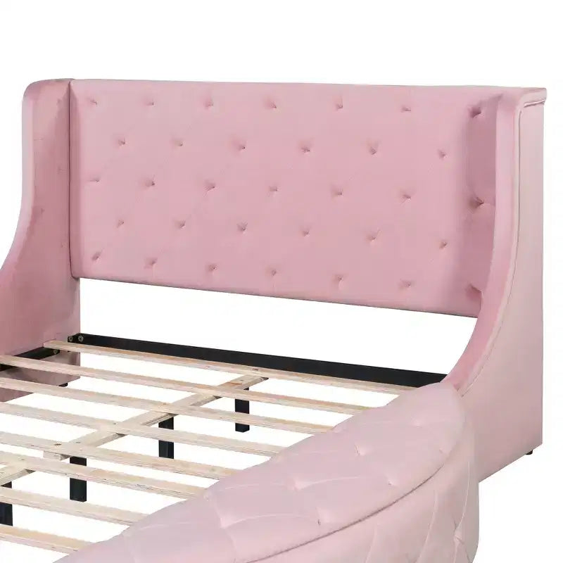 Lit plateforme de rangement capitonné avec tête de lit à oreilles