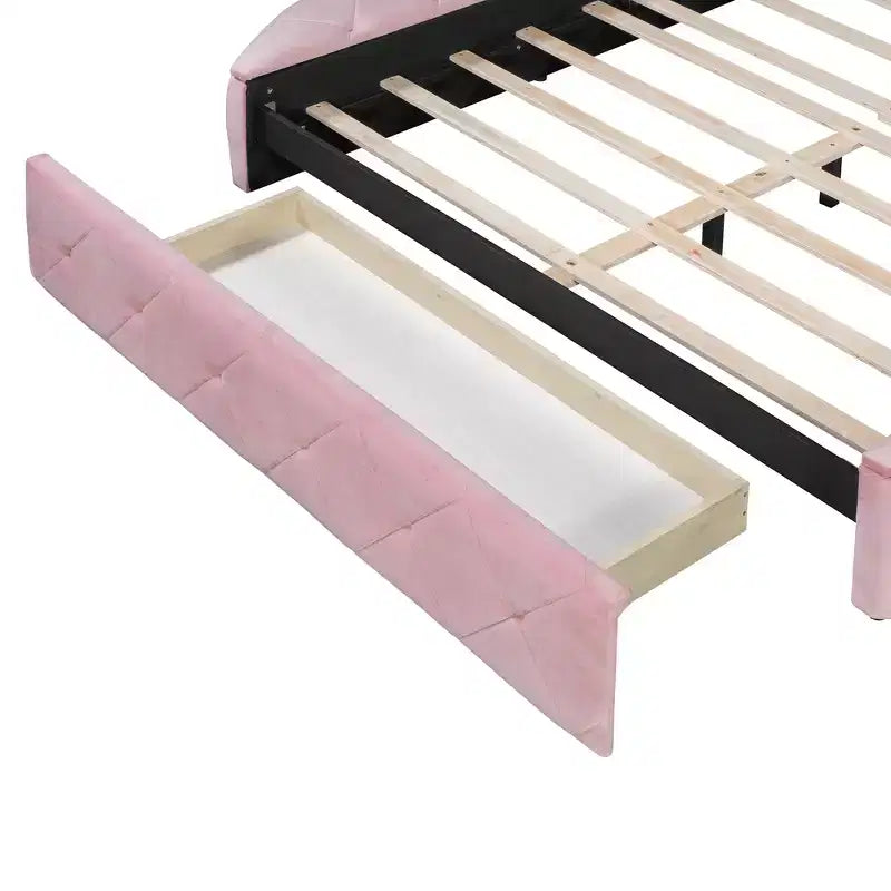 Lit plateforme de rangement capitonné avec tête de lit à oreilles