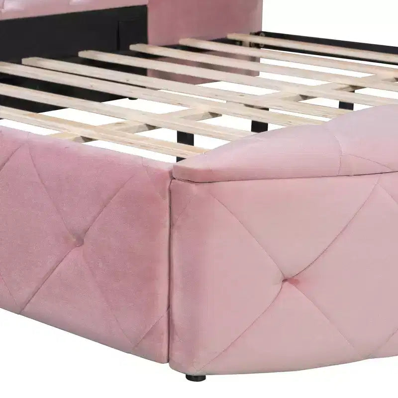 Lit plateforme de rangement capitonné avec tête de lit à oreilles