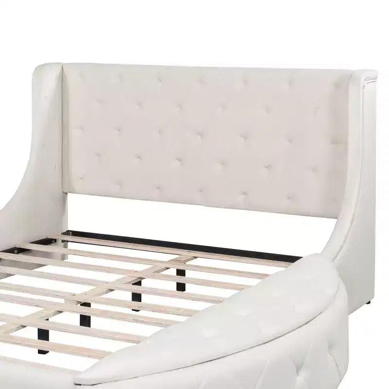 Lit plateforme de rangement capitonné avec tête de lit à oreilles