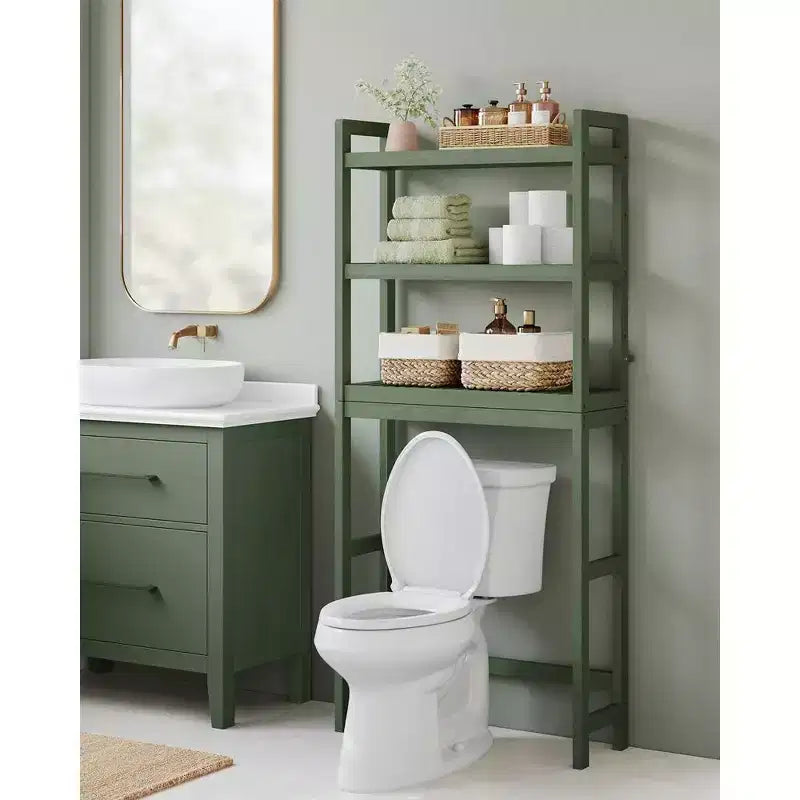 Meuble de rangement 3 niveaux en bambou à poser au-dessus des toilettes