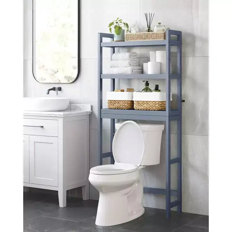 Meuble de rangement 3 niveaux en bambou à poser au-dessus des toilettes