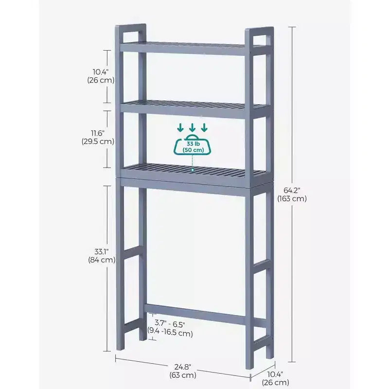 Meuble de rangement 3 niveaux en bambou à poser au-dessus des toilettes