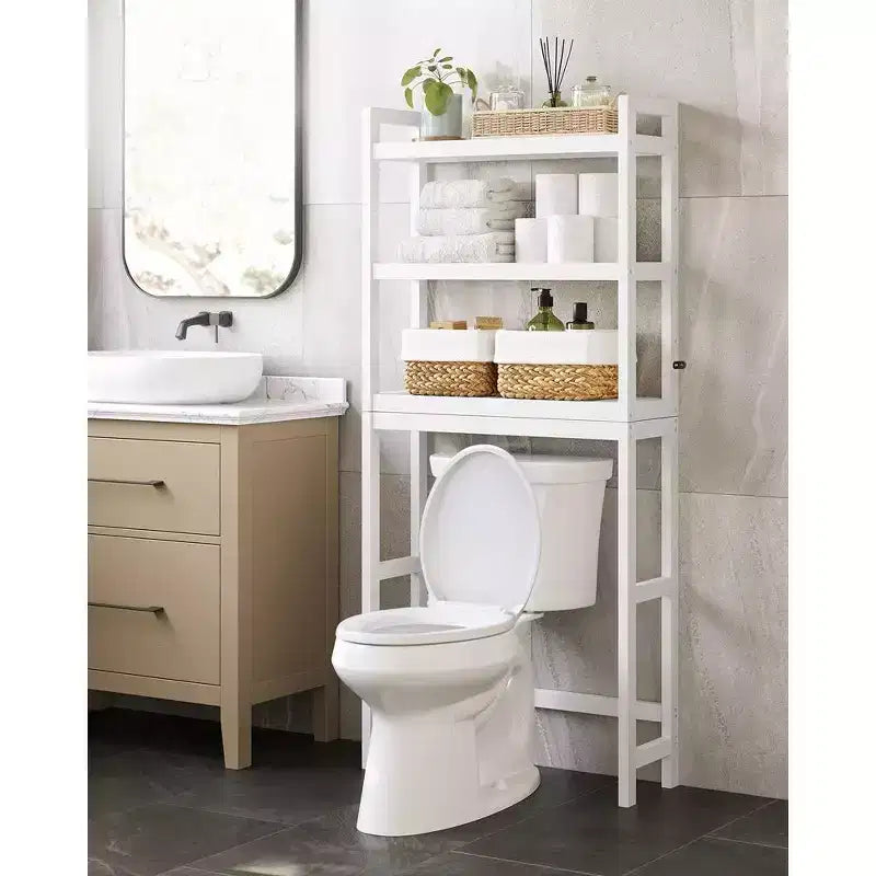 Meuble de rangement 3 niveaux en bambou à poser au-dessus des toilettes