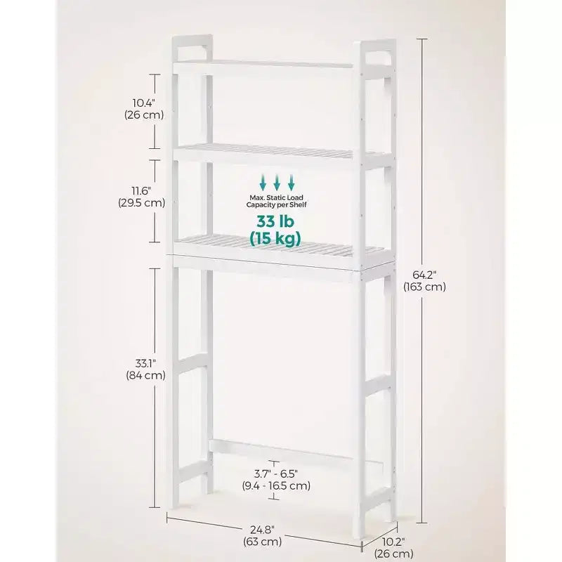 Meuble de rangement 3 niveaux en bambou à poser au-dessus des toilettes