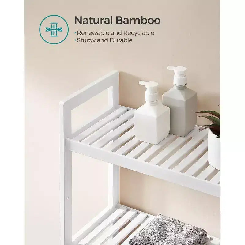 Meuble de rangement 3 niveaux en bambou à poser au-dessus des toilettes