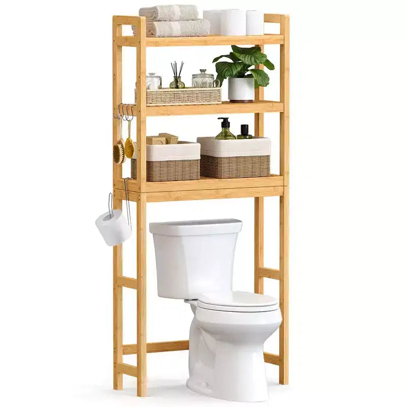 Meuble de rangement 3 niveaux en bambou à poser au-dessus des toilettes