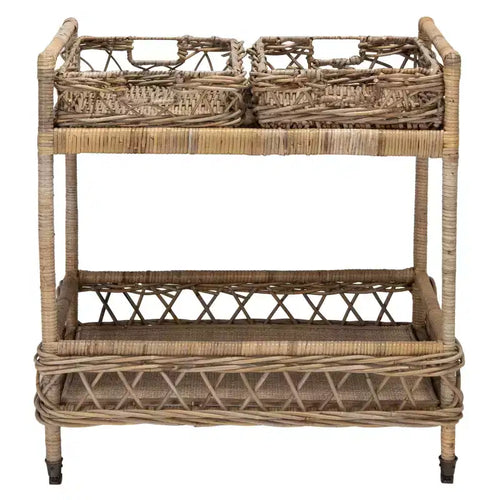 Ambrose 2 Tier Rattan Bar Cart - BCT6500A - Natural Unfinished - Safavieh
