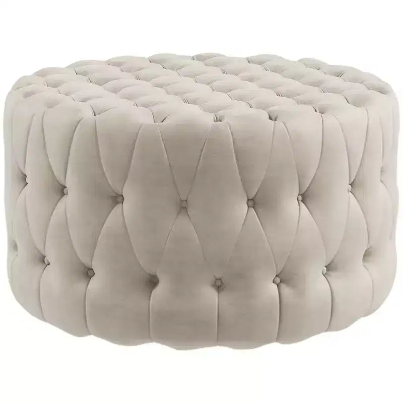 HOMCOM Tufted Ottoman Velvet-feel Upholstered Foot Stool with Padded Seat Round Ottoman Coffee Table for Living Room Bedroom