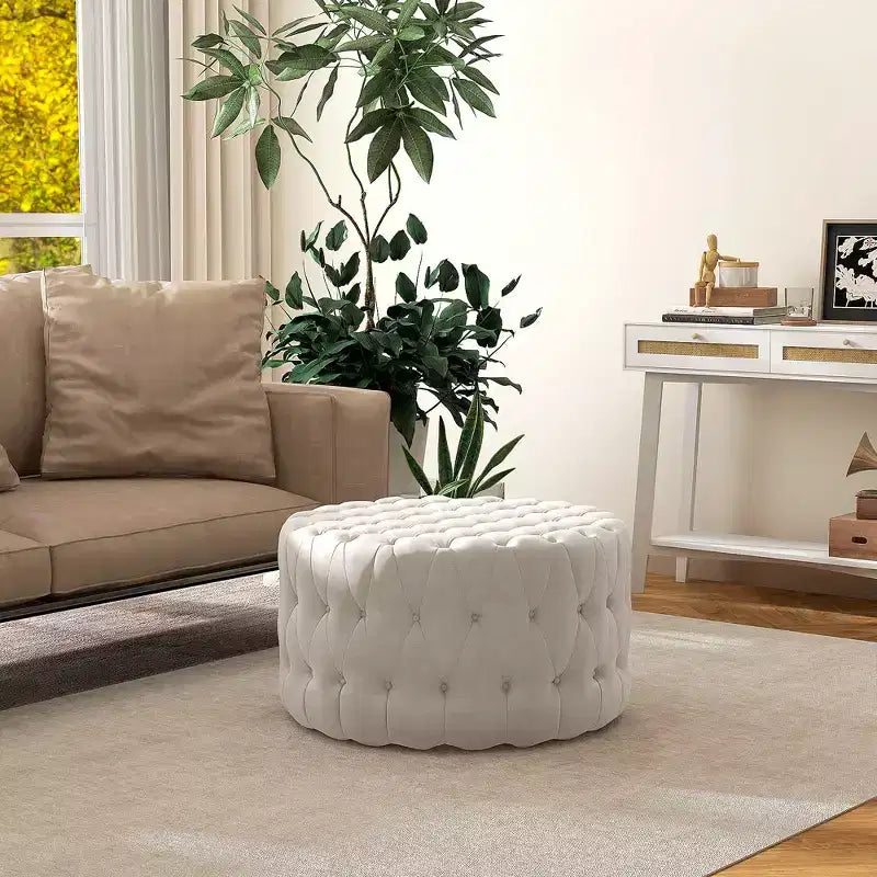 Ottoman capitonné en velours, repose-pieds rembourré, table basse ottomane