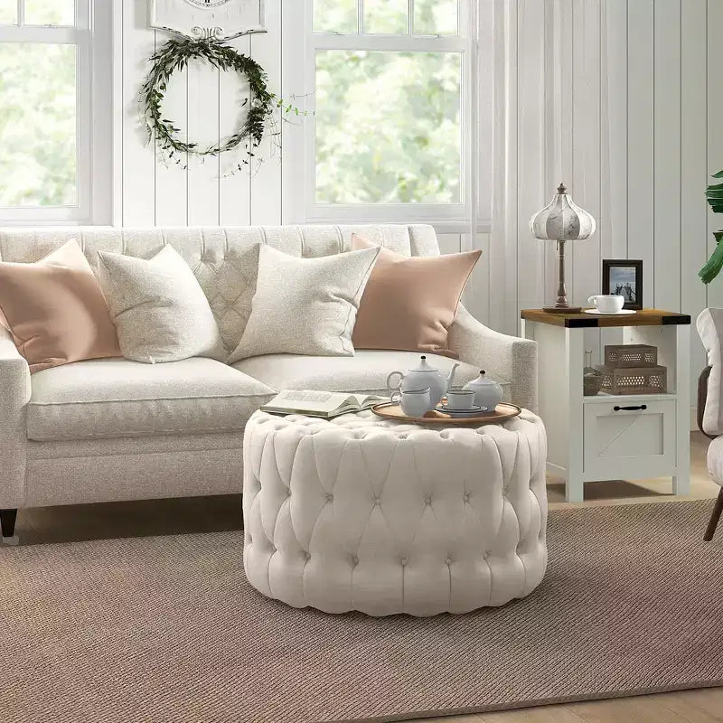 Ottoman capitonné en velours, repose-pieds rembourré, table basse ottomane
