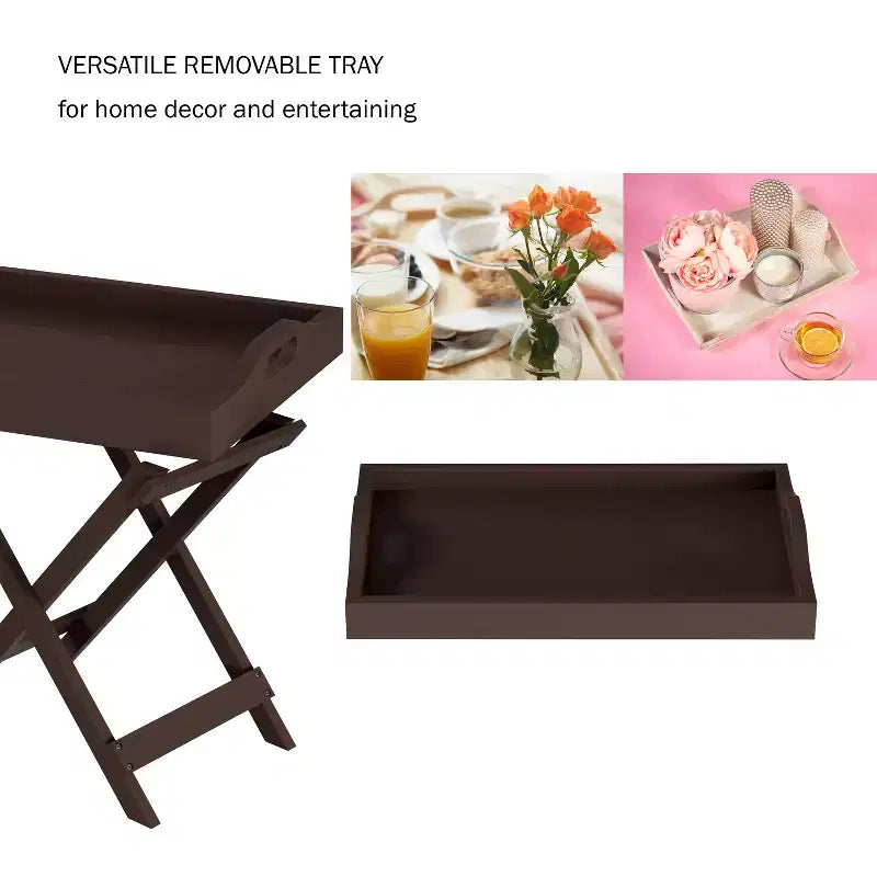 Table d'appoint pliante - Table de chevet contemporaine portable en bois