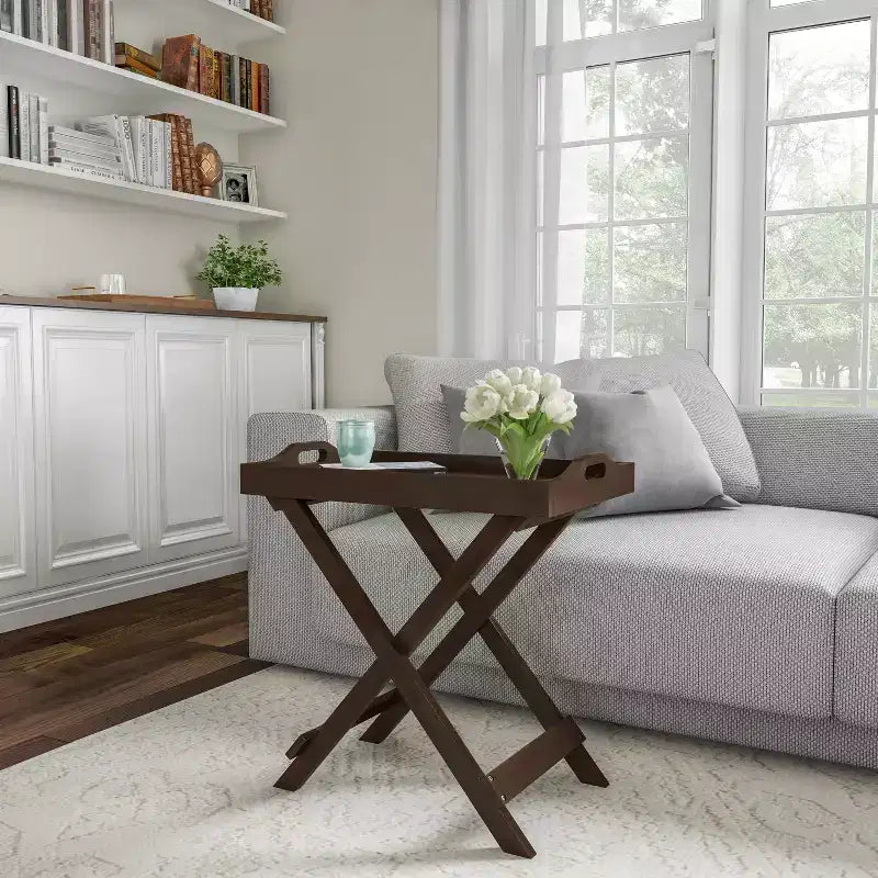 Table d'appoint pliante - Table de chevet contemporaine portable en bois