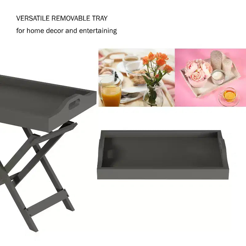 Table d'appoint pliante - Table de chevet contemporaine portable en bois