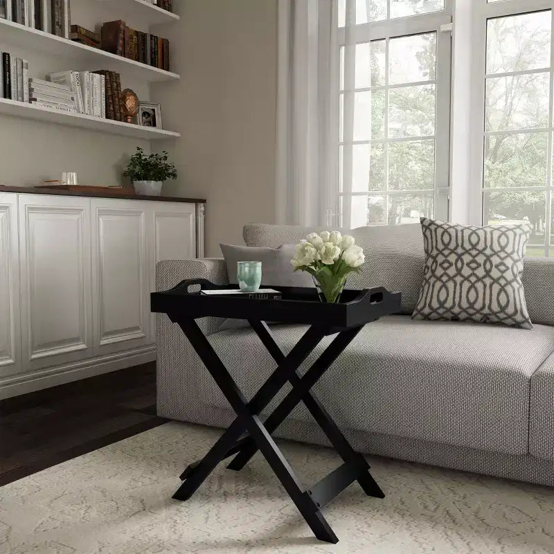 Table d'appoint pliante - Table de chevet contemporaine portable en bois