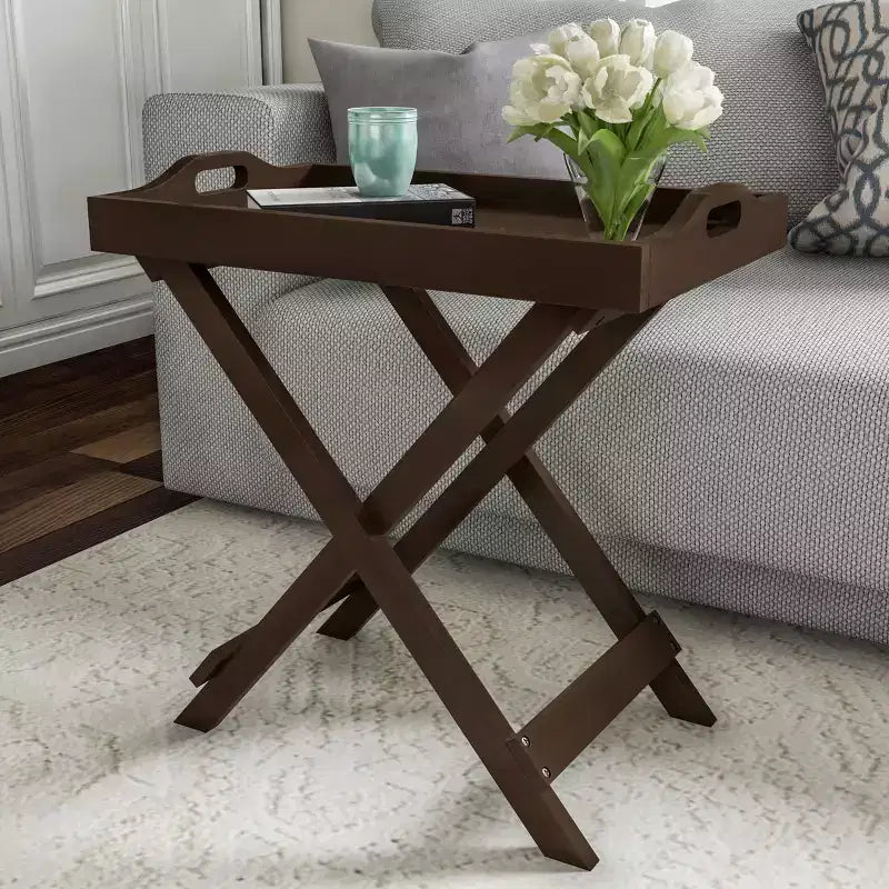 Table d'appoint pliante - Table de chevet contemporaine portable en bois
