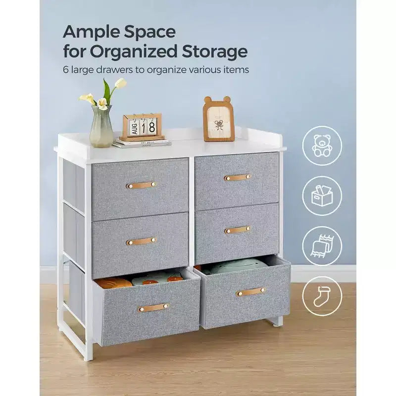 Commode Enfant 6 Tiroirs Commode Bébé Résistante à l'Eau Table à Langer Armoire de Rangement