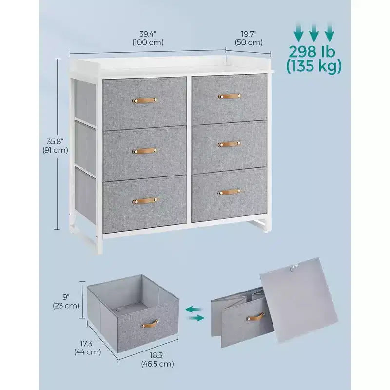 Commode Enfant 6 Tiroirs Commode Bébé Résistante à l'Eau Table à Langer Armoire de Rangement