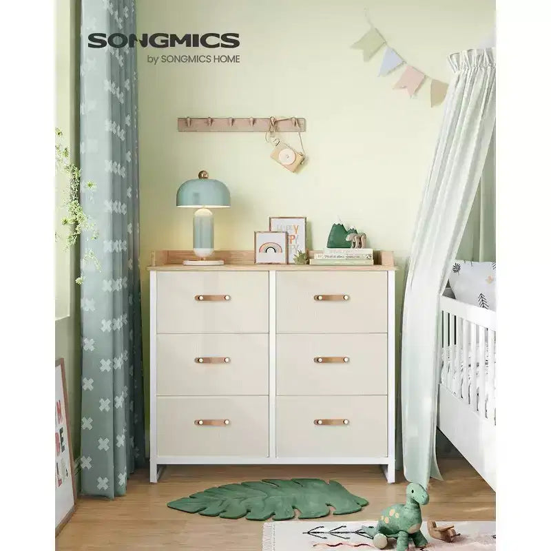 Commode Enfant 6 Tiroirs Commode Bébé Résistante à l'Eau Table à Langer Armoire de Rangement