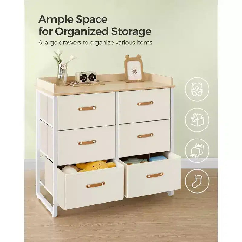 Commode Enfant 6 Tiroirs Commode Bébé Résistante à l'Eau Table à Langer Armoire de Rangement