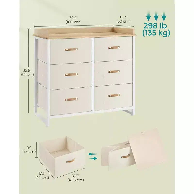 Commode Enfant 6 Tiroirs Commode Bébé Résistante à l'Eau Table à Langer Armoire de Rangement