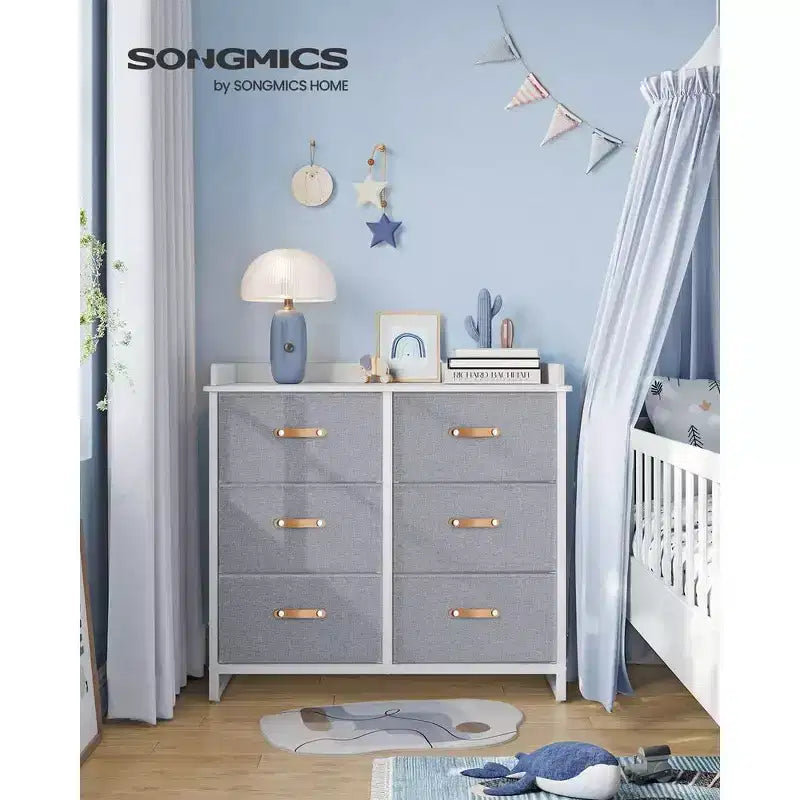 Commode Enfant 6 Tiroirs Commode Bébé Résistante à l'Eau Table à Langer Armoire de Rangement