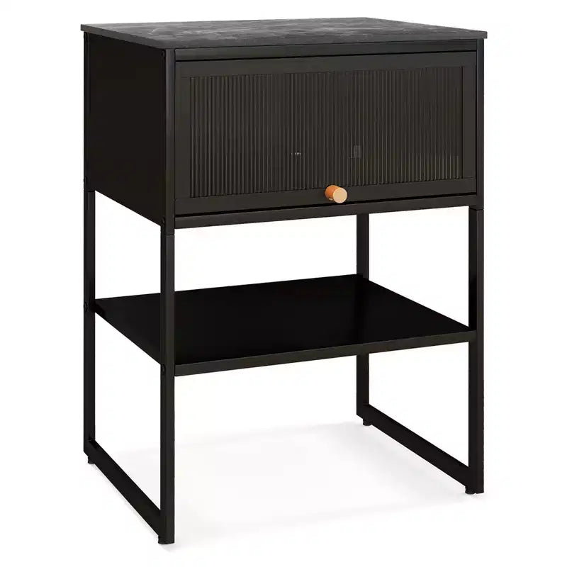 Table de chevet à 3 niveaux avec porte et étagère ouverte