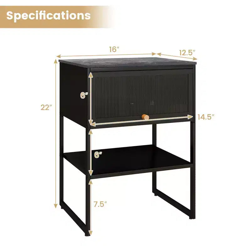 Table de chevet à 3 niveaux avec porte et étagère ouverte