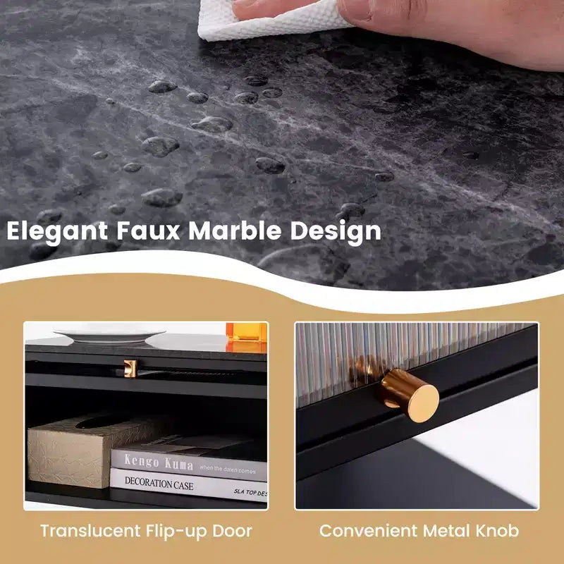 Table de chevet à 3 niveaux avec porte et étagère ouverte