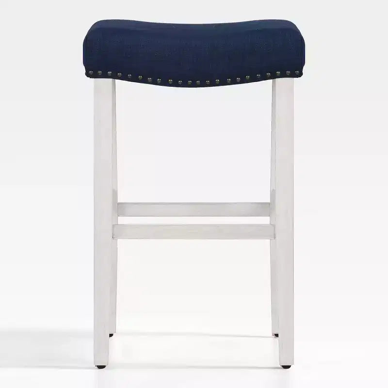 WestinTrends 29 Upholstered Backless Saddle Seat Bar Stool Antique White/Navy Blue
