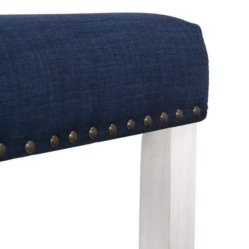 Tabouret de bar sans dossier avec assise rembourrée en forme de selle blanc antique/bleu marine