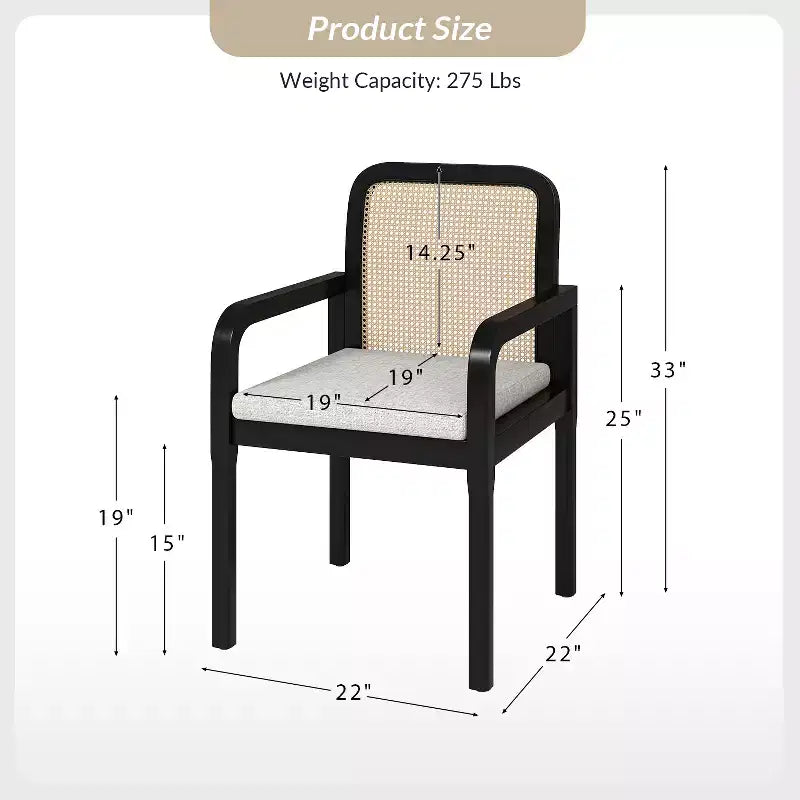 Chaise de salle à manger moderne en rotin avec coussin amovible