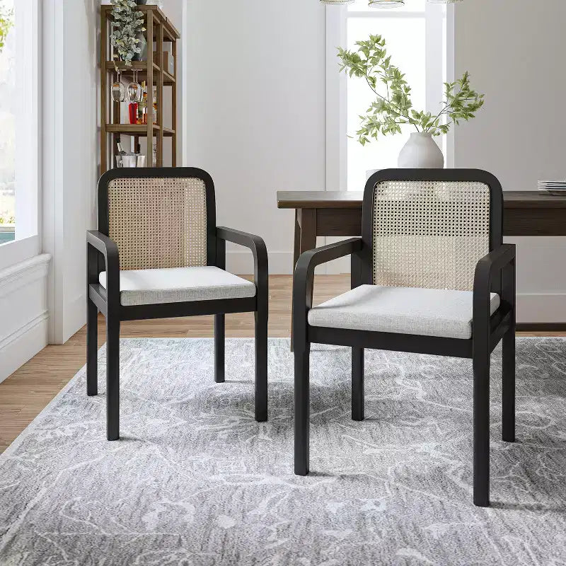 Chaise de salle à manger moderne en rotin avec coussin amovible