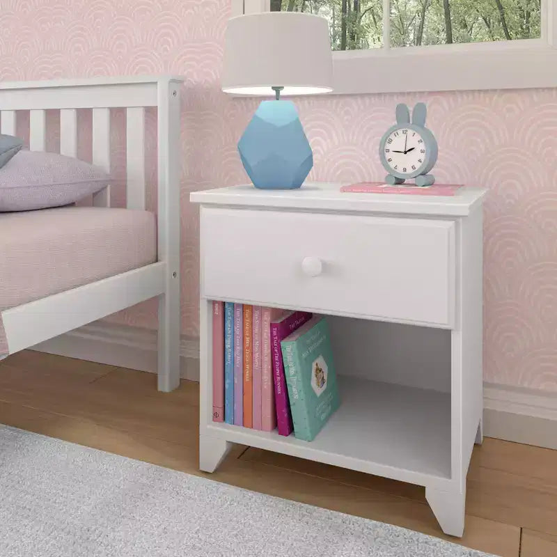 Max & Lily Classic Wood Nightstand with 1 Drawer Kids Bedside Table/End Table Small Nightstand for Bedroom