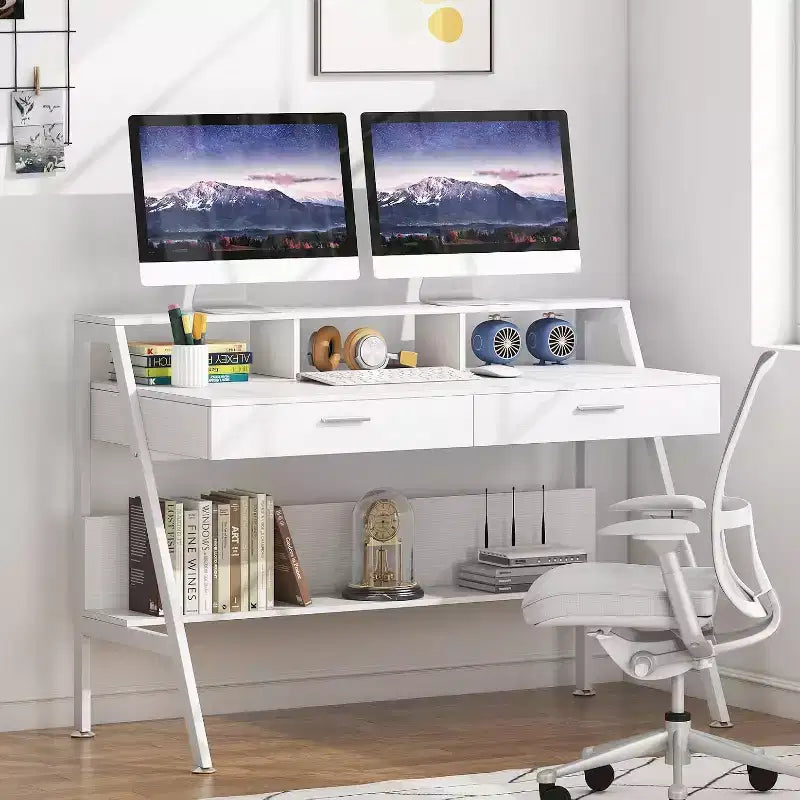 Bureau d'ordinateur moderne avec étagère de rangement et tiroirs Bureau d'écriture de bureau Table d'étude