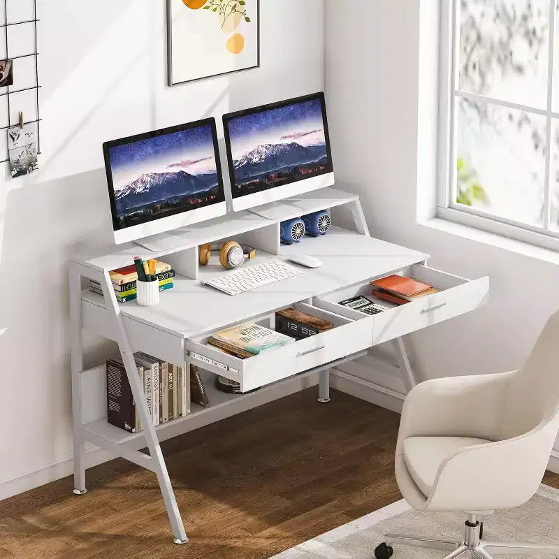 Bureau d'ordinateur moderne avec étagère de rangement et tiroirs Bureau d'écriture de bureau Table d'étude