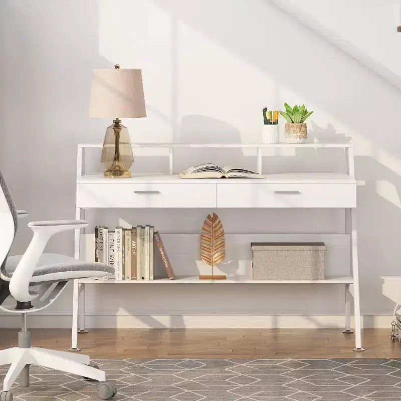 Bureau d'ordinateur moderne avec étagère de rangement et tiroirs Bureau d'écriture de bureau Table d'étude