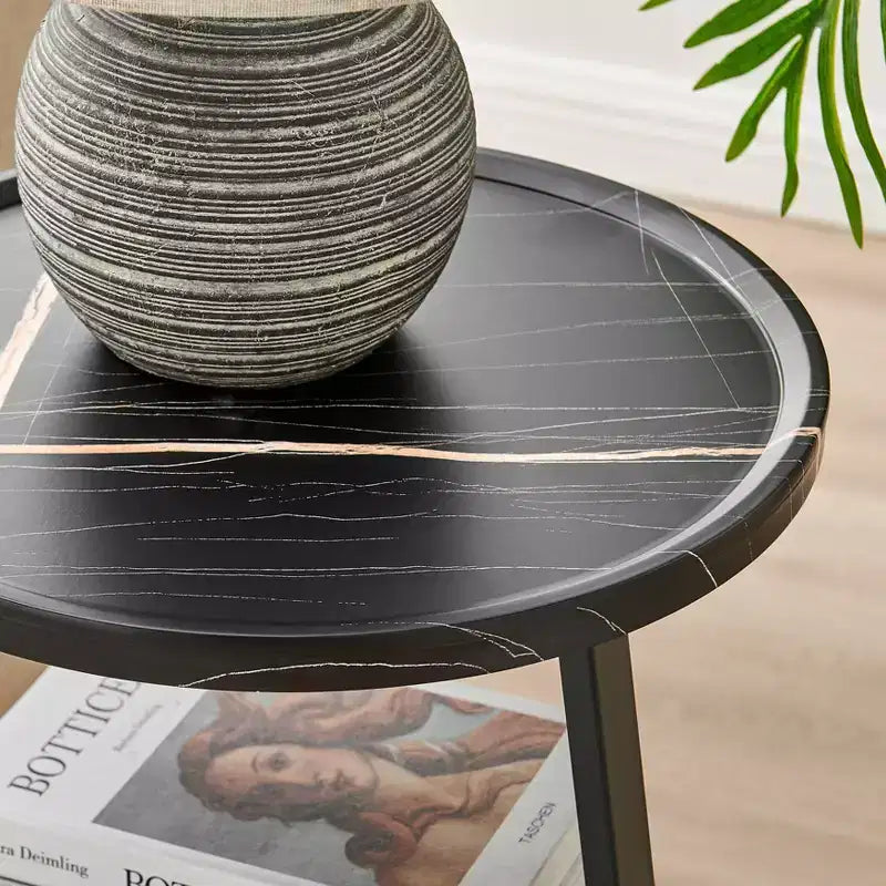 Table d'appoint ronde à 3 niveaux de style Mid-Century avec pieds en piédestal modernes