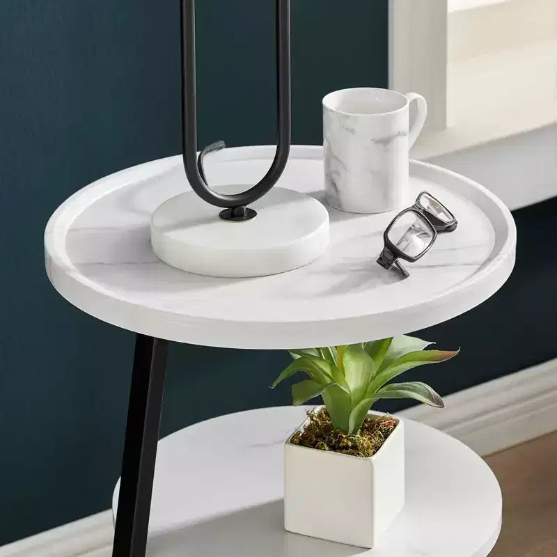 Table d'appoint ronde à 3 niveaux de style Mid-Century avec pieds en piédestal modernes