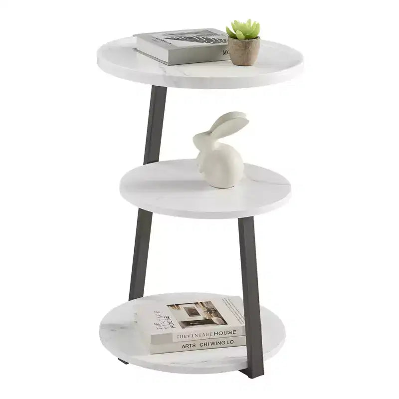 Table d'appoint ronde à 3 niveaux de style Mid-Century avec pieds en piédestal modernes