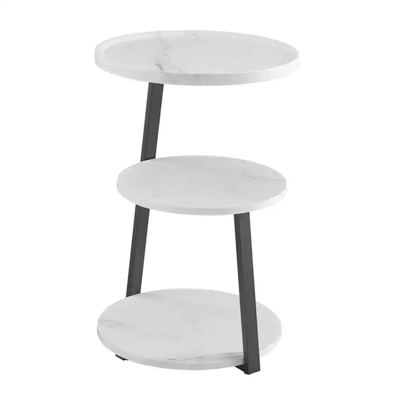 Table d'appoint ronde à 3 niveaux de style Mid-Century avec pieds en piédestal modernes