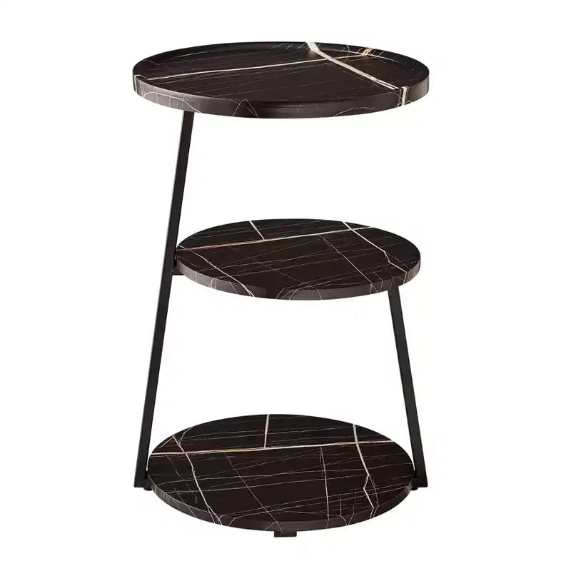 Danya B. 24x16.6 Skylar Round 3 Tier Mid-Century Side Accent Table with Modern Pedestal Legs