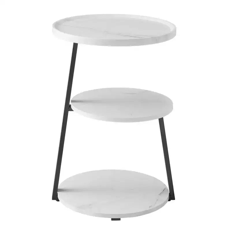 Table d'appoint ronde à 3 niveaux de style Mid-Century avec pieds en piédestal modernes